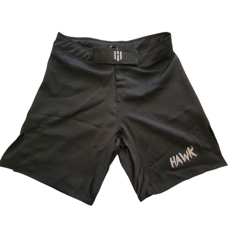 Large HAWK MMA Black Fight Shorts Athletic Training Combat Gear